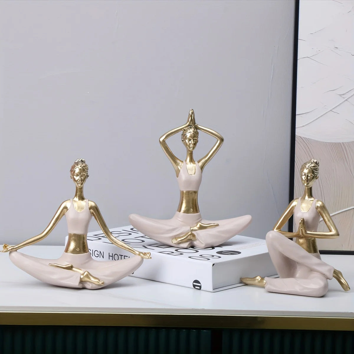 1 Elegant Resin Yoga Art Figures - Abstract Meditation Decor,Versatile White & Golden Home Accents, Zen Home Decor