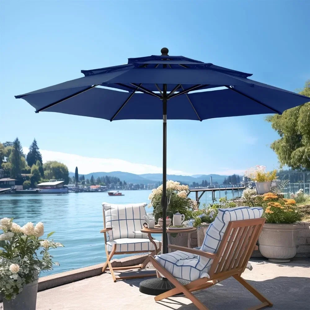 10ft Outdoor Patio Umbrellas 3 Tier Vented Market Table Umbrella Windproof for Backyard Deck Garden