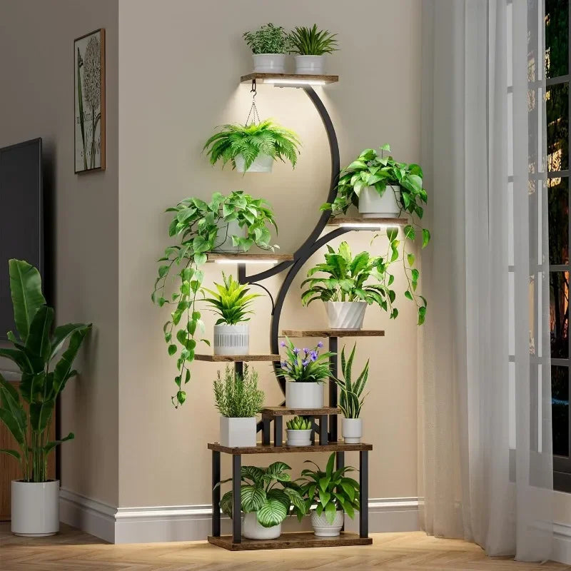 Home Plant Stand Indoor with Grow Lights 62 Inch Tall 8 Tiered Black Plant Shelf for Large Indoor Plants