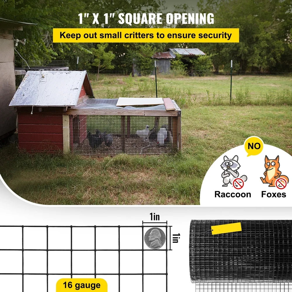 Durable Vinyl Coated Galvanized Steel Hardware Cloth 48 Inch x 50 Feet 16 Gauge Wire Mesh with Cutting Tool Garden Protection