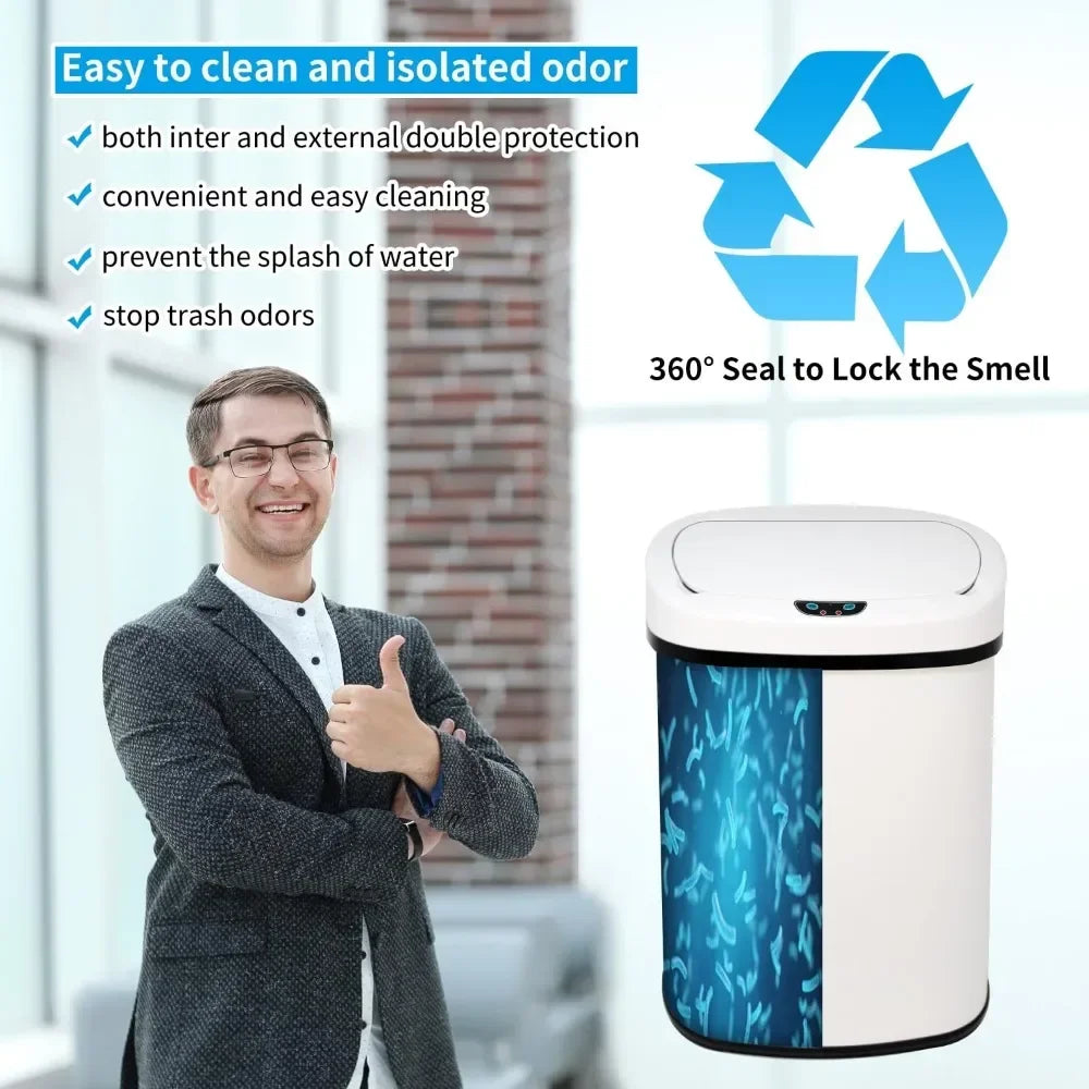 13-Gallon Kitchen Trash Can 50L Stainless Steel Garbage Can Automatic Touch Free Garbage Bin Motion Sensor Trash Can
