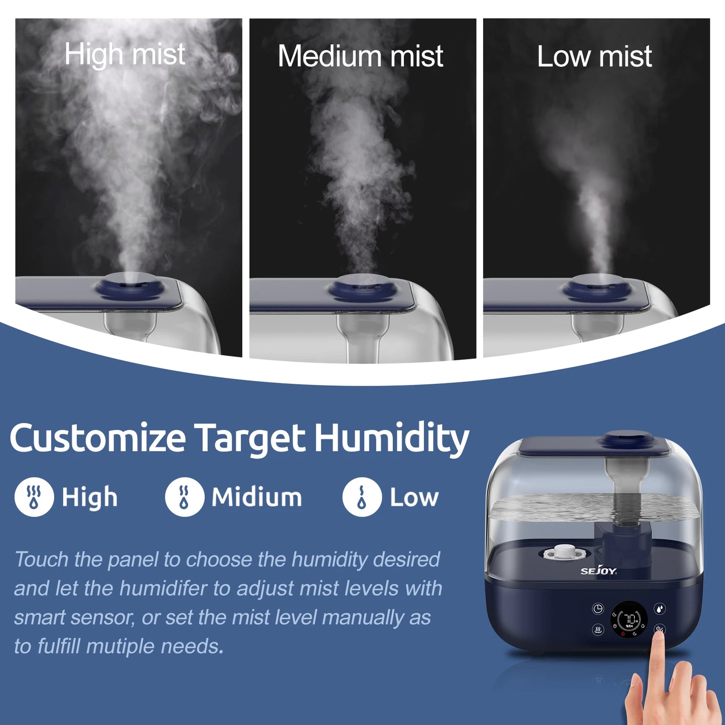 Sejoy Cool Mist Humidifiers for Bedroom Large Room 5L with Essential Oil Ultrasonic Humidifier for Home Baby Office Bedroom