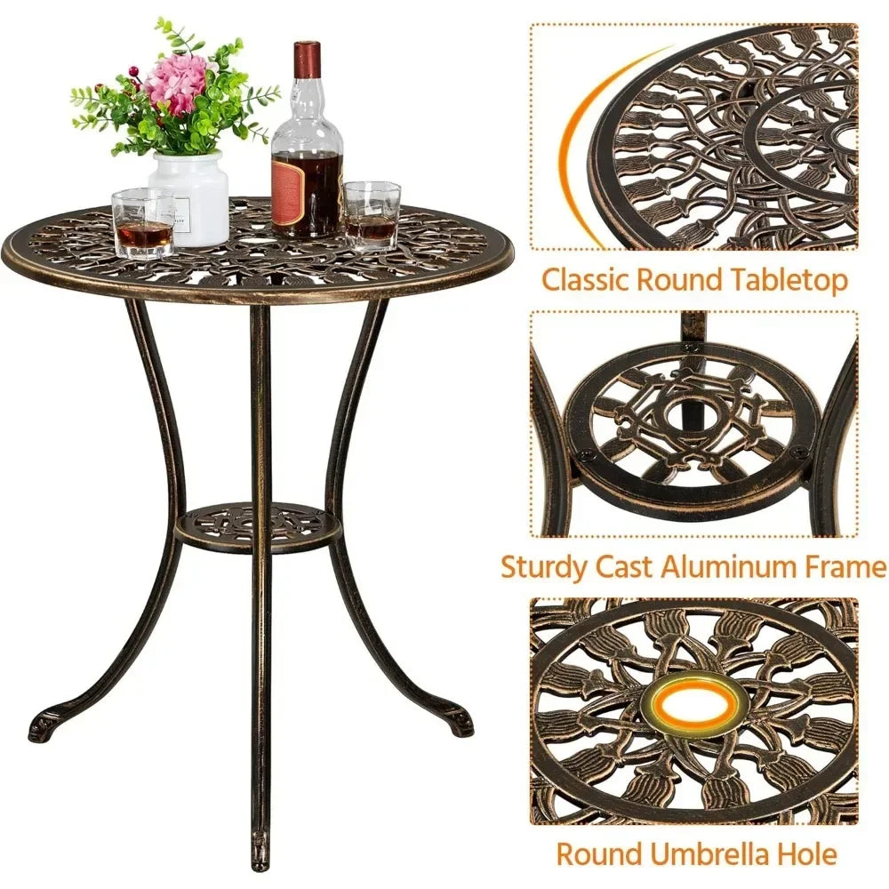 Patio Bistro Sets 3 Piece Outdoor Rust Resistant Cast Aluminum Garden Table and Chairs