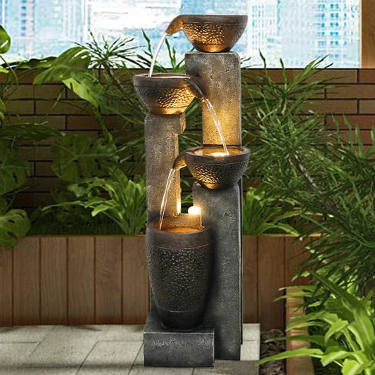 Lightweight 40 Inch 4 Tier Outdoor Garden Water Fountain with LED Light Electric Pump Relaxing Water Flow Home Patio Decor