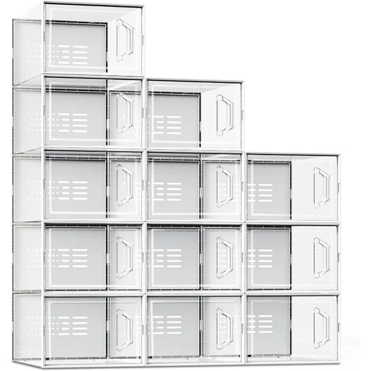 Clear Plastic Stackable Shoe Storage Box for Size 11 Sneakers Space Saving Organizer 12 Pack for Closet and Entryway