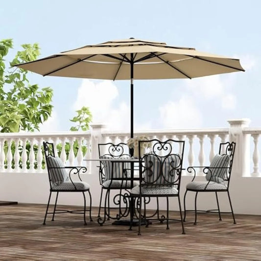 10ft Outdoor Patio Umbrellas 3 Tier Vented Market Table Umbrella Windproof for Backyard Deck Garden