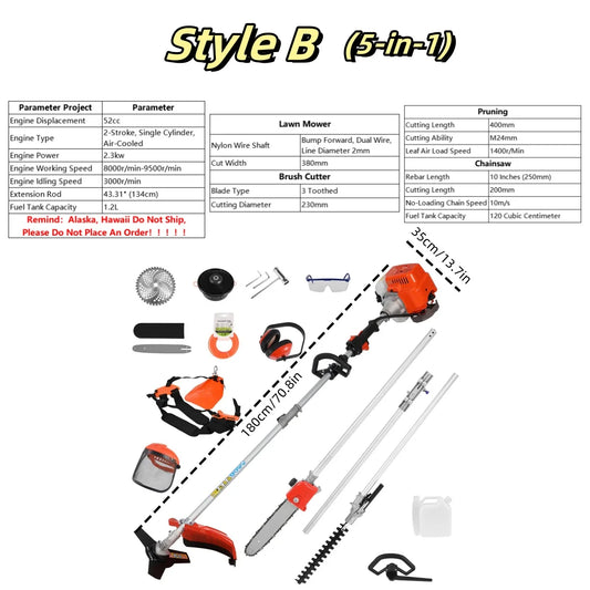 2200W Cordless Petrol Weed Eater 52CC 8500RPM Ergonomic String Trimmer Low Noise 2 In 1 Lawn Mower Machine