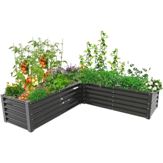 L Shaped Galvanized Raised Garden Beds Outdoor 74x74x18in Large Metal Planter Box for Planting Vegetables and Flowers