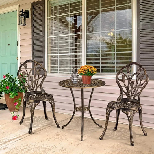 Patio Bistro Sets 3 Piece Outdoor Rust Resistant Cast Aluminum Garden Table and Chairs