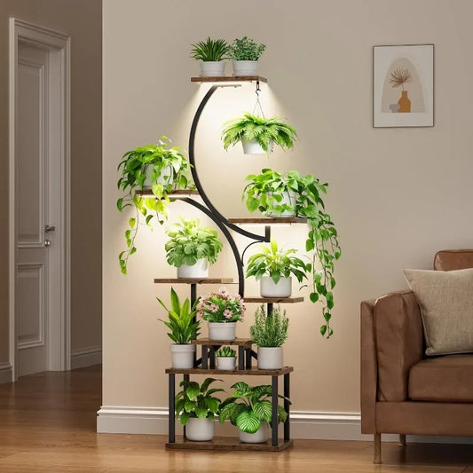 Home Plant Stand Indoor with Grow Lights 62 Inch Tall 8 Tiered Black Plant Shelf for Large Indoor Plants
