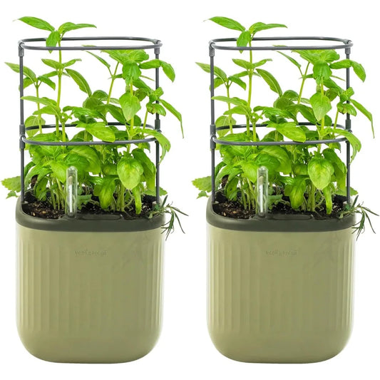 Vego Garden Mini Planter Indoor Pots with Trellis Self Watering Herb Countertop Planter for Climbing Vegetables and Flowers