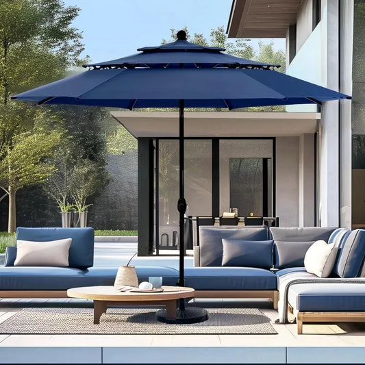 10ft Outdoor Patio Umbrellas 3 Tier Vented Market Table Umbrella Windproof for Backyard Deck Garden