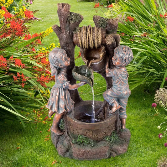 outdoor water fountain - cascading waterfall with soothing sounds and 4 led lights for garden or patio by  (antique