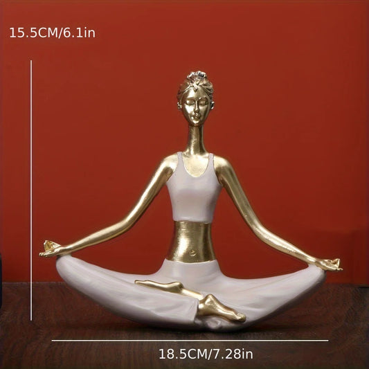 1 Elegant Resin Yoga Art Figures - Abstract Meditation Decor,Versatile White & Golden Home Accents, Zen Home Decor